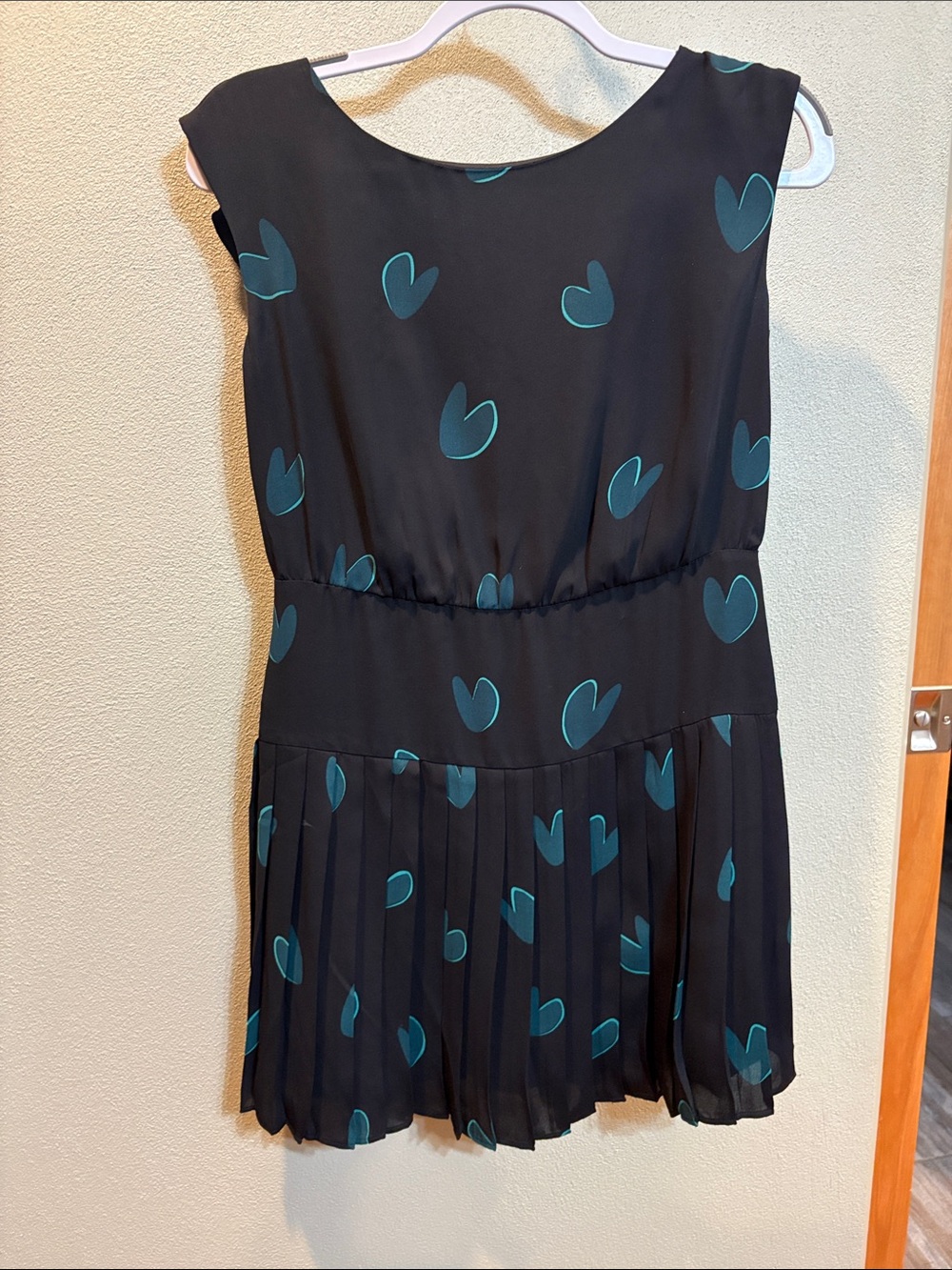 LOFT Black Mini Dress with Teal Heart Print